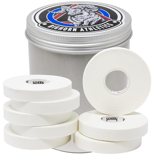 Bighorn Athletics Pro Series Jiu-Jitsu Finger Tape, 8-Rolls with Tin Holder, Enhanced Strength, Residue-Free (0.5-Inch, White)