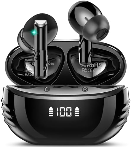 Wireless Earbuds Bluetooth 5.4 in Ear Light-Weight Headphones Built-in MIC, 48H Playback HiFi Stereo Bass Earphones, IPX7 Waterproof Ear Buds with Wireless Charging Case, Touch Control, Black