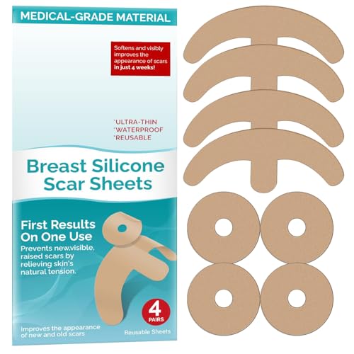 Silicone Scar Tape, 8 Pcs Medical Grade Breast Silicone Scar Sheets, Reusable Scar Tape for Surgical Scars
