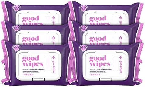 Goodwipes Flushable Butt Wipes Made with Vitamin E & Aloe - Soft & Gentle Wet Wipe Dispenser for Home Use, Septic & Sewer Safe - Largest Adult Toilet Towelettes - Lavender, 360 Count (6 Packs)