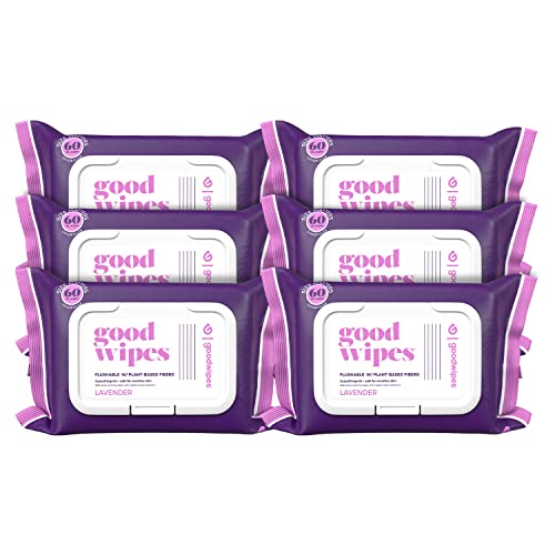 Goodwipes Flushable Butt Wipes Made w/Soothing Botanicals & Aloe – Soft & Gentle Wet Wipe Dispenser for Home Use, Septic & Sewer Safe – Largest Adult Toilet Wipes – Lavender, 360 count (6 packs)