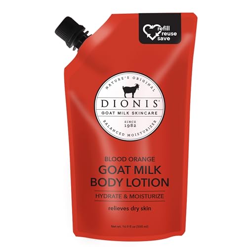 Dionis Goat Milk Skincare Body Lotion 16.9oz Refill Pouch, Cruelty Free Clean Ingredients & Dermatologist Tested Lotion for Dry Skin, Hydrating & Deeply Moisturizing Rich in Vitamins, Blood Orange