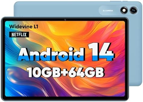 Tablet, 10 inch Android 14 Tablet, Google Tablets with Octa-Core Processor, 10GB RAM + 64GB ROM 1TB Expand, GPS, 6000mAh, 1280x800 IPS Display, BT5.0, Dual Camera, WiFi 5, GPS (Blue)