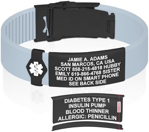 Divoti Custom Engraved Medical Alert ID Bracelet – Dual-Sided Laser Etching, Silicone Wristband, Stainless Steel Security Clasp – Adjustable & Trim-to-Fit – Emergency Medical Info Band for Men & Women