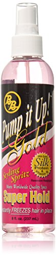 Bronner Brothers Pump It Up Styling Spritz Gold 80% – Fast-Dry Hair Spray Extra Hold with Vitamin B5 & Silk Protein - Maximum Hold Finishing Spritz Hairspray, Adds Shine, Nourishes, No Build-up - 8oz