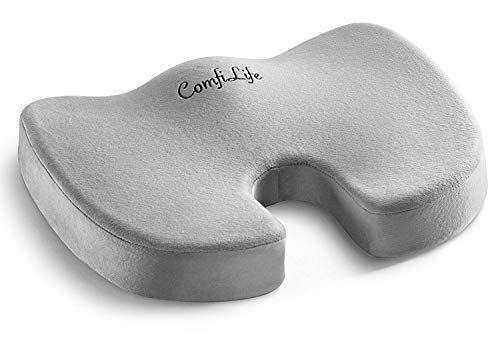 ComfiLife Premium Comfort Seat Cushion - Non-Slip Orthopedic 100% Memory Foam Coccyx Cushion for Tailbone Pain - Cushion for Office Chair Car Seat - Back Pain & Sciatica Relief (Gray)
