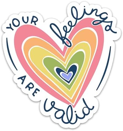 (3PCs) Your Feelings are Valid Sticker, Colorful Heart Mental Health Awareness Waterproof Vinyl Stickers for Laptop Water Bottle Tumbler Phone, Self Care Decals for Adults Teens (3 Inches)