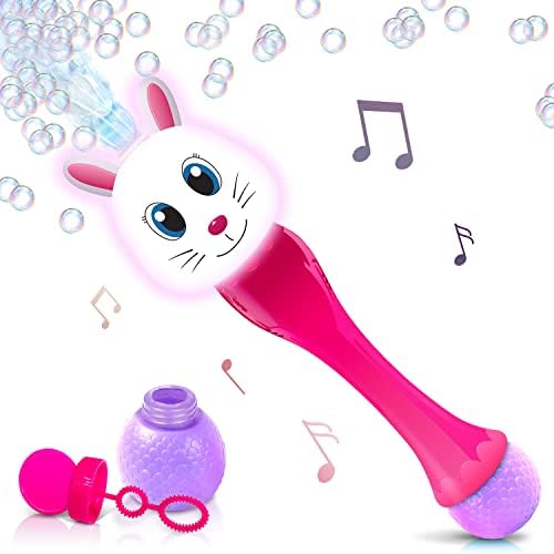 ArtCreativity Easter Bunny Bubble Wand, Easter Basket Stuffers for Toddler, 14" Light Up Automatic Bubble Maker with LED & Music, Basket Essentials & Toys for Toddlers, Bubbles for Kids