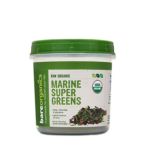 BareOrganics Marine Super Greens Powder | USDA Organic, Gluten-Free, Vegan, Non-GMO, BPA-Free | Kelp, Chlorella, Spirulina, 8oz