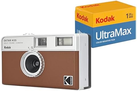 KODAK EKTAR H35 Half Frame Film Camera (Brown, Bundle with 24exp Film)