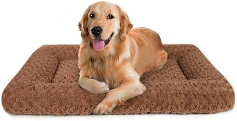 Dog Beds Crate Pad for Medium, Large Dogs, Deluxe Rose Plush Cat Sleeping Mats, Fits Crate Kennel Cage, Anti-Slip Pets Pillow, Washable Ultra Soft Fluffy Dog Bed for Crate (35"x23"Brown)