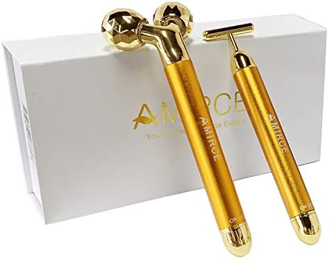 Amirce Face Massager Roller Golden 3D Roller Electric Facial Roller and T Shape Facial Roller Massager Kit Face Roller