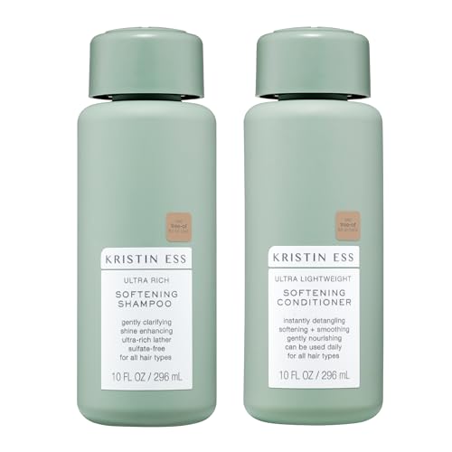 Kristin Ess Hair Softening Shampoo & Conditioner Set - Clarify + Remove Excess Buildup - Color-Safe + Sulfate-Free - For All Hair Types - 10oz Bundle
