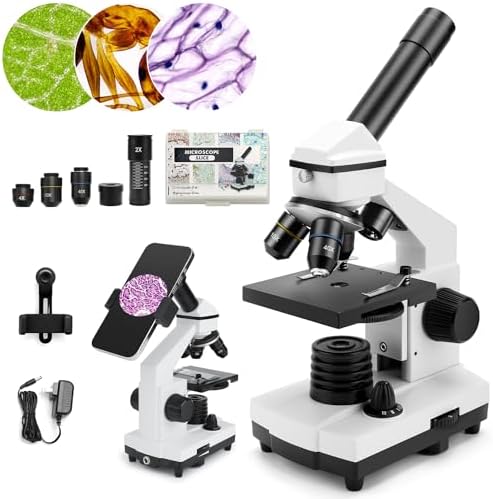 Microscope for Adults Kids, Dcorn 100X-2000X Powerful Biological Microscopes for School, Home, and Lab Use, Includes Microscope Slides Set and Phone Adapter.