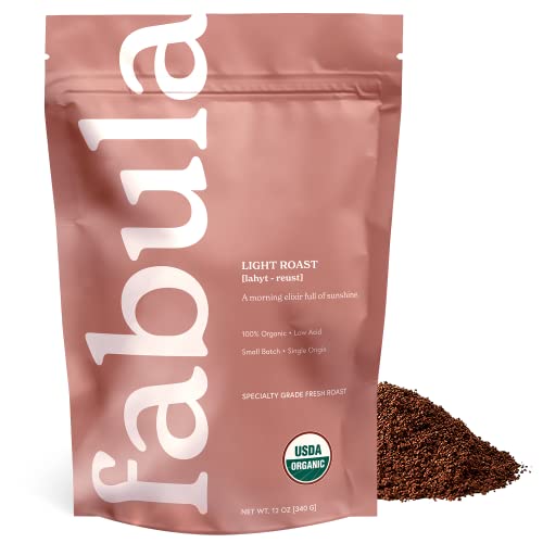 Fabula Coffee Light Roast Freshly Ground - Organic - Low Acid - Single Origin - Non-GMO - Mold Free - 12 Ounces