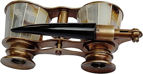 3 Inches Opera Glasses Binoculars for Adults with Handle- Captain's Mother of Pearl Solid Brass Opera Glasses Binoculars-Pocket Size Handel Binoculars, Bird Watching, Hunting (Design 2)