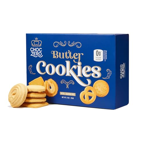ChocZero Keto Butter Cookies - Sugar Free Danish Shortbread - Gluten Free, Low Carb - (1 box, 8 oz)