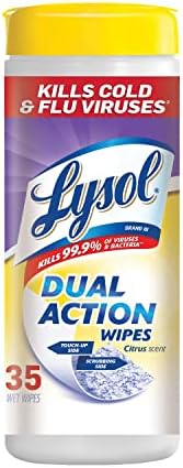 Lysol Dual Action Disinfecting Wipes, Citrus, 35 ct (Pack of 2)