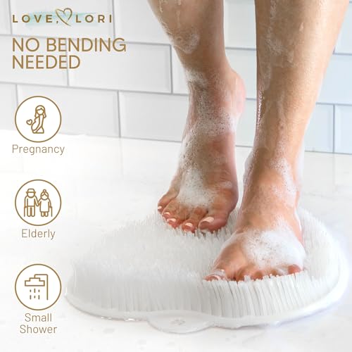 Love, Lori Foot Scrubber for Use in Shower - Foot Cleaner & Shower Foot Massager Foot Care for Men & Women to Soothe Achy Feet - Non Slip Suction (White) - Shower Accessories