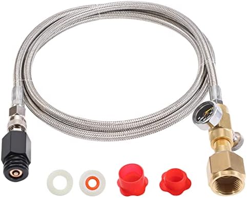 CO2 Tank CO2 Cylinder Direct Adapter with 60in Stainless Steel Hose Pressure Gauge & Exhaust Valve, CGA320 to TR21-4 Soda Maker Connector for Fizzi One Touch Jet Ninja Thirsti