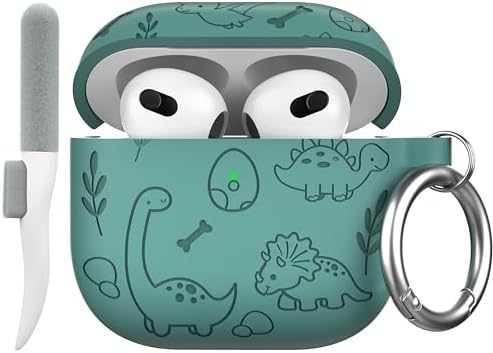 Maxjoy for AirPods 4 Case, Engraved Silicone Cute AirPod 4 Case for Women Men Protective iPod 4 Cover with Keychain Cleaning Kit for AirPods 4th Generation Cover 2024, Dinosaur