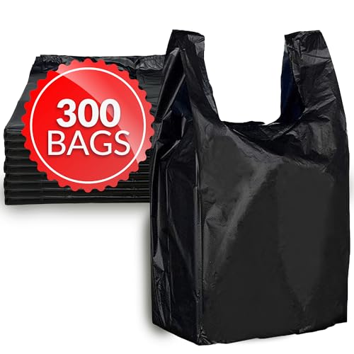 Reli. T-shirt Bags (300 Count) (Black) (11.5" x 6.5" x 21") - Black Plastic Bags (Plain) - Grocery, Shopping, Restaurants