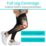 Vive Full Leg Compression Sleeves for Men & Women (Pair) - Knee, Calf, & Thigh Support Brace Wrap for Basketball, Football, Wrestling - Footless Long Running Accessories for Shin Splints (Large)