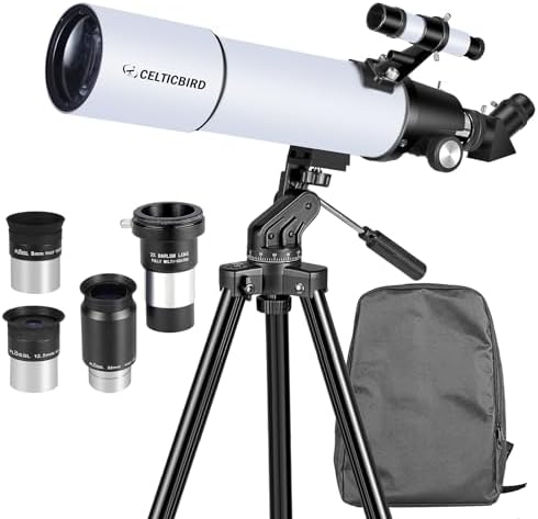 80mm Aperture 600 Refractor Telescope for Adults Astronomy Beginners with AZ Mount, Carry Bag, Phone Mount & Telescope Accessory Kit 8mm/12.5mm/32mm Plossl Eyepieces Lens and 2X Multicoated Barlow Len