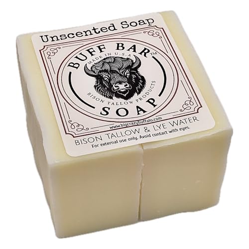 Pure Bison Tallow Buff Soap Bar, Unscented, (2 pack) - Cleans, Moisturizing, Non-Habit Forming, Soothes, Hydration, Naturally Derived - No Dyes, Chemicals, Fragrances, Preservatives