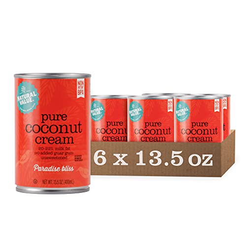 Natural Value Coconut Cream, Pure 20-22% Milk Fat,13.5oz (pack of 6) No added Guar Gum, Unsweetened, Gluten Free, Keto Friendly, Fairtrade, Vegan, Kosher, No Monkeys used in Harvesting