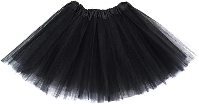 Women's Teen Adult Tutu Skirt Elastic Tulle Tutu Skirt Women Short Dance Ballet Tutu Halloween Christmas Dress Costume (A-Black)