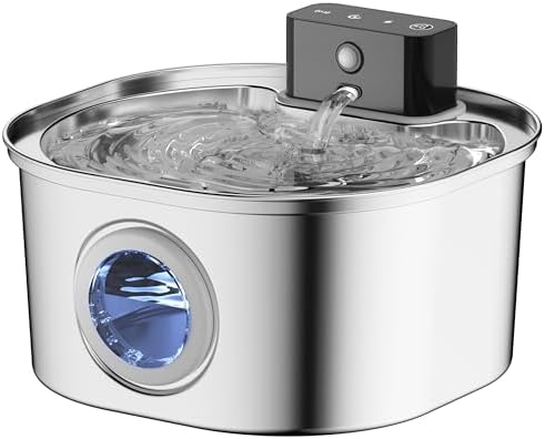 Stainless Steel Wireless Cat Water Fountain: Voluas 3.2L/108oz 3-Modes Pet Drinking Fountain Indoor Cordless Motion Sensor Fountain with 4200mAh Rechargeable Battery Operated