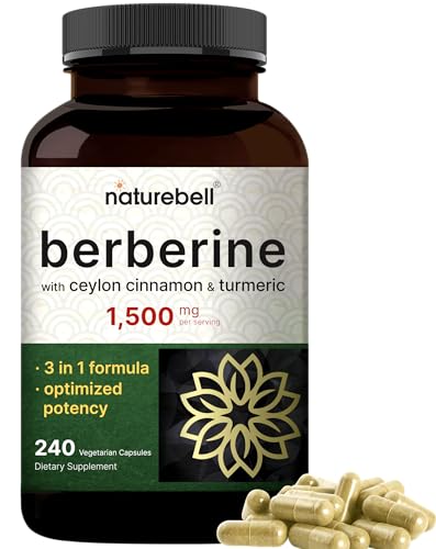 Berberine Supplement | Plus True Ceylon Cinnamon & Turmeric Root – 97% Berberine HCL – Veggie Capsules, Plant-Based, Vegan, Non-GMO