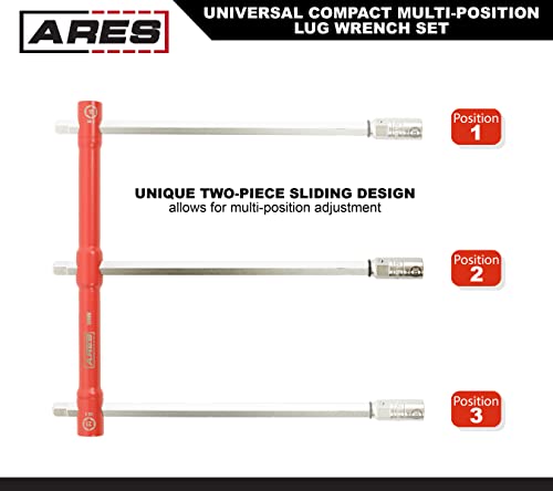 ARES 57000 – 26-Inch Universal Multi-Position Lug Wrench Set - 17mm, 19mm, and 21mm Socket Ends – Unique ½-Inch Drive Socket Adapter End – Compact Design with Storage Pouch