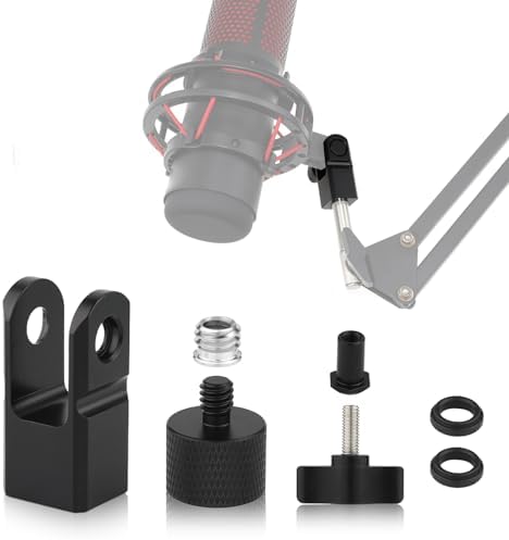 Microphone Mount Adapter for Hyperx Quadcast with 3/8" or 1/4" Screw Adapter, Works with HyperX QuadCast Microphone Stand & Boom Arm Durable Replacement Accessory for Mic (Black)
