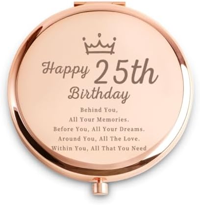 25th Birthday Gifts for Women, Best Female Presents for 25 Year Old, Personalized Engraved Compact Mirror Gift Ideas for Her Daughter Niece Granddaughter Sister Wife Girlfriend Friend