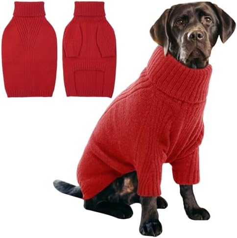 IECOii XL Dog Sweater,Fall Doggy Clothes for Extra Large Dogs Girl Boy,Warm Pullover Xmas Doggie Costume Clothes,Solid Color Pet Winter Apparel for Pitbull,Labrador Retriever(Red,XLarge)