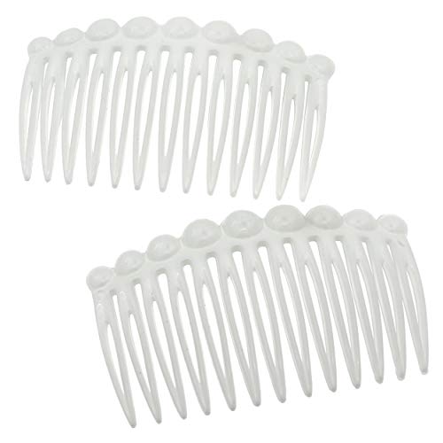 Camila Paris CP2900/2 French Hair Side Comb Small Rounded, White French Twist Hair Combs Decorative, Strong Hold Hair Clips for Women Bun Chignon Up-Do Styling Girls Hair Accessories, Made in France
