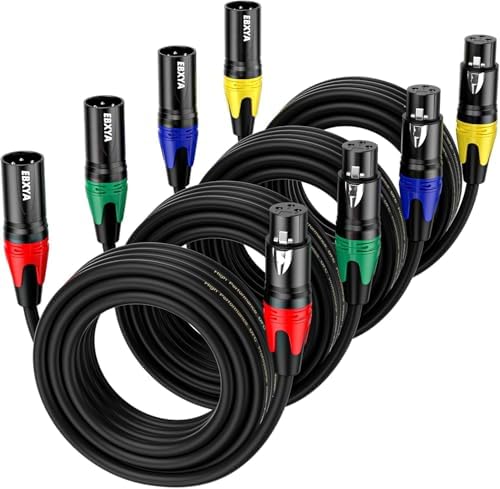 EBXYA XLR Cables, 6 Feet 4-Pack XLR Male to Female Microphone Cable, 3-Pin Balanced XLR Speaker Cable, Multi-Colored Mic Cord for Mic Mixer, Speaker