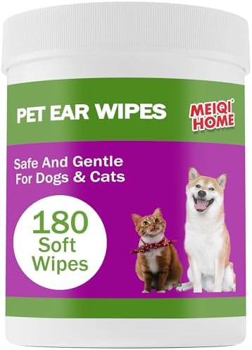180 Count Dog Ear Cleaner Wipes ,Dog Ear Wipes ,Gently Remove Ear Wax, Debris ,Soothes & Relieves Ear Itching, Fresh Mugwort Scent, All Natural Ingredients,Safe & Gentle Ear Wipes for Dogs & Cats