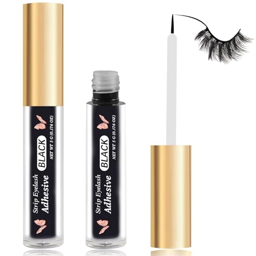 Black Eyelash Glue for False Lashes Strong Hold Waterproof Lash Glue Adhesive Strip Lashes Glue Latex-Free Safe Suitable for Sensitive Eyes 0.18 oz (Black)