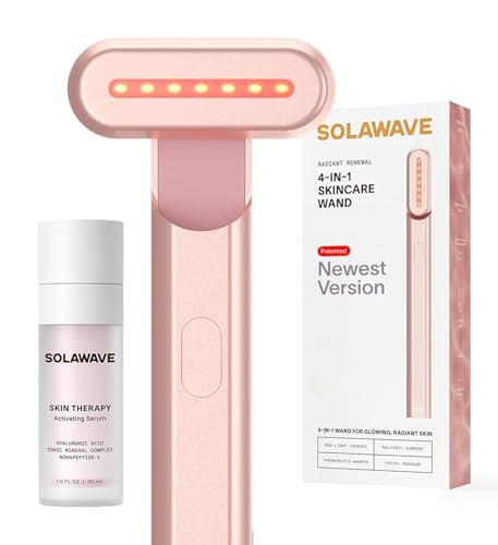 Solawave 4-in-1 Radiant Renewal Facial Wand & Skin Therapy Serum Bundle | Red Light Therapy for Face and Neck | Galvanic Skincare Wand & Massager | Anti-Aging Wrinkle Reduction | Solawave Original