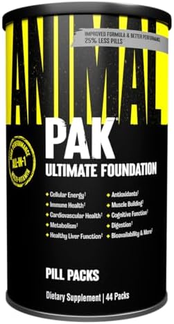 Animal Pak - Convenient Multivitamin for Men & Women Daily All-in-One Vitamin & Supplement Pack - Zinc, Vitamins C, B, D, Amino Acids, and Immune Support - Sports Nutrition Performance - 44 Count