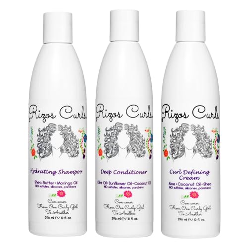 Rizos Curls Trio Bundle, Hydrating Shampoo & Deep Conditioner & Curl Cream Bundle, Gently Cleanse and Hydrate Curly Hair, Style & Define Curls for Frizz Free Volume, For All Curl Patterns 2a - 4c