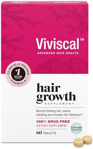 Viviscal Hair Growth Supplements for Women, Dietary Hair Supplement Tablets With AminoMar Collagen Complex, Biotin, Zinc, Vitamin C, and Iron, Nourish Thinning Hair, 30 Day Supply, 60 Count