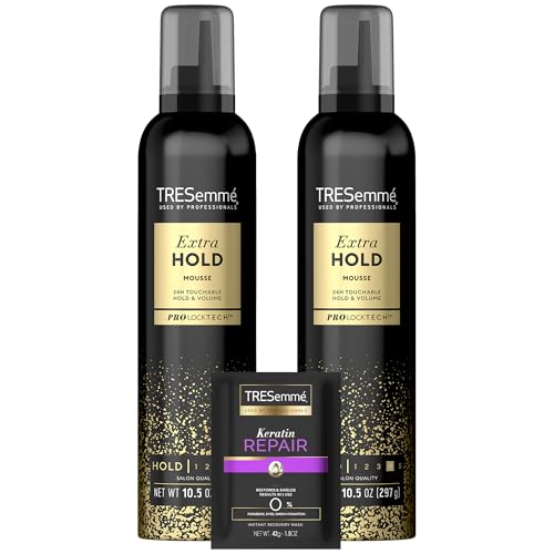 TRESemmé Hair Mousse 2-Pack + Keratin Repair Hair Mask – Extra Hold Alcohol-Free, Anti-Humidity, Anti-Frizz Hair Products (3 Piece Set)