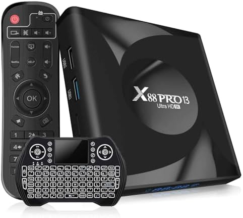 Android TV Box,Smart TV Box Android 13.0 4GB RAM 64GB ROM Quad-core 64bit Android Box Builtin WiFi6 2.4G 5G WiFi and Bluetooth 5.0 Support 3D 8K H.265 Videos Internet TV Box with Wireless Keyboard