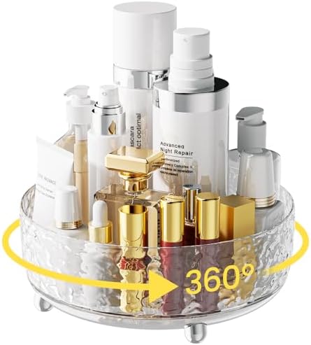 【Water Ripple】A-LUGEI 𝟵" Makeup Organizer Countertop,【𝟯𝟲𝟬°Rotating】 Perfume Organizer, Bathroom Organizer and Storage, Skincare Organizer, Lazy Susan Organizer for Vanity Cabinet Dresser Bathroom