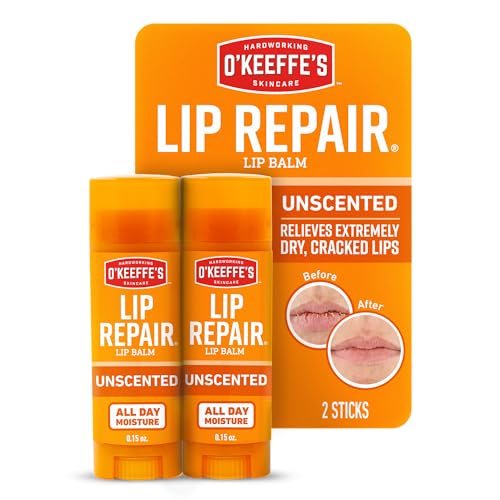 O'Keeffe's Unscented Lip Repair Lip Balm for Dry, Cracked Lips, Stick, Twin Pack