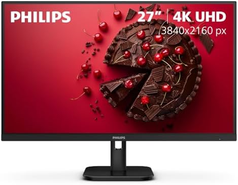 PHILIPS 27E1N1800A 27" IPS 4K UHD (3840 x 2160) Monitor, Built-in Speakers, HDR 10, AMD FreeSync, LowBlue Mode, Flicker-Free, VESA, 4Yr Advance Replacement Warranty